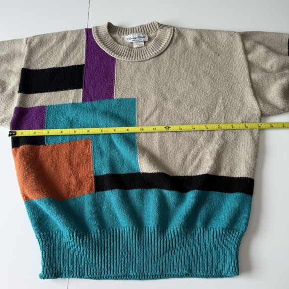 Vtg Carriage Court Color Block Patch Sweater Shirt Grandma Retro Mid Century S - Picture 4 of 8